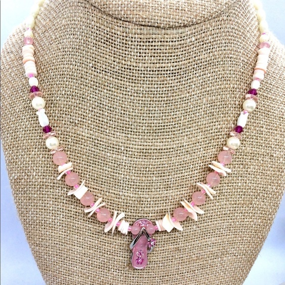 3/$30 FLIP FLOP CHARM NECKLACE SHELL FAUX PEARL BEACH VACATION - Picture 3 of 13